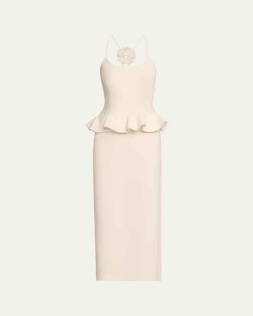 Flower Peplum Crepe Maxi Dress